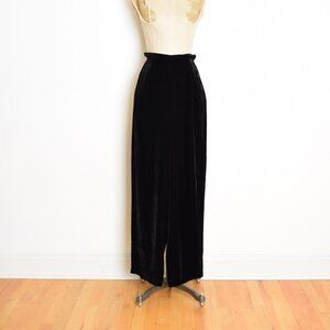 vintage 90s pants black velvet wide leg high waist rise trousers rayon silk M
